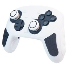 AKiTOMO 阿吉托摩 Switch2 PRO 白底黑手把套 保護套 柔軟親膚硅膠 印花白 + 黑圈搖桿帽 1套 AKSW-399