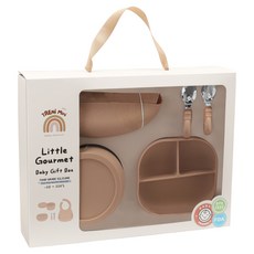 TRENi Mini Little Gourmet 矽膠餐具禮盒, 奶茶色, 1套, 餐盤 + 碗 + 蓋子 + 叉子 + 湯匙 + 圍兜