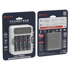 Meet Mind AAA 4號二合一充電式鋰電池 4顆 + 液晶顯示充電器 附專用電池收納盒 + 充電線, 1套