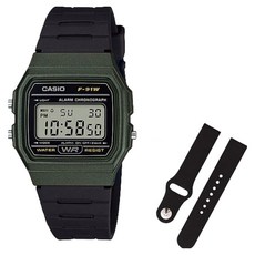 CASIO 卡西歐 復古電子錶 + 矽膠錶帶組 F-91WM-3A