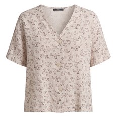 LESHOP 女款V領花朵鈕扣短袖襯衫 DQ2BA012A