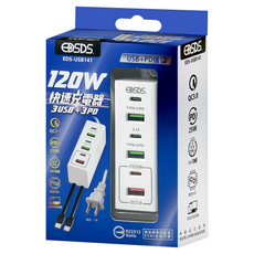 EDSDS 120W 3USB+3PD 1M 快速充電器 QC3.0 PD 25W 智慧分流 白色 EDS-USB141 1個 180天保固