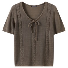 MINIMUM REFLEX 女款基本款麻花蝴蝶結領可愛短袖針織衫 EC2KT039D