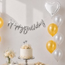 파티쇼 생일파티 캘리그래피 가랜드 풍선 세트, 실버쥬얼리, 1세트