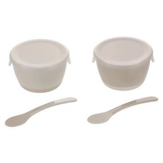 Richell 利其爾 T.L.I 副食品餵食扣蓋小碗缽 + 透明蓋2件組 附匙, 米色 + 淺咖啡色, 1個