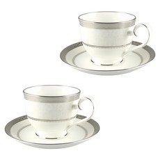Noritake 華麗年代 咖啡對杯禮盒4件組 杯身 2個 + 底盤 2個, 銀邊, 1套