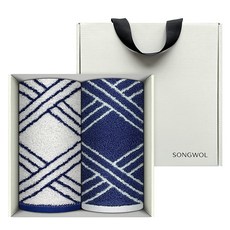 송월타월 몽블랑 선염타올 200g x 2p + 손잡이박스 크림 선물세트, 블루, 1세트
