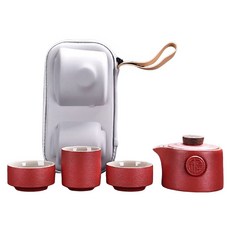 Hesii 旅行茶具隨行泡茶杯壺組, 威尼斯紅, 1套, 茶壺 170ml + 茶杯 75ml + 茶杯 65ml 2個 + 收納包