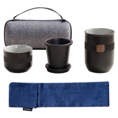 LOHAS Pottery 陸寶 合意樂享杯 沖茶壺/茶器套裝/杯壺組, 禪風黑, 1套, 主杯 + 副杯 + 茶格杯 + 蓋茶巾 + 便攜包