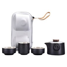 Hesii 旅行茶具隨行泡茶杯壺組, 禪黑風, 1套, 茶壺 170ml + 茶杯 75ml + 茶杯 65ml 2個 + 收納包