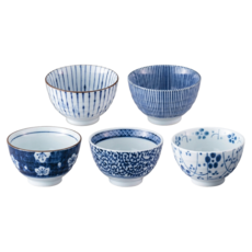 美濃燒 染色五紋煎茶5件組 日本製, 靛藍色, 1套