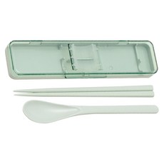 Skater 掀蓋環保餐具組 含收納盒 18cm 透明蓋, 綠色, 1套, 筷子 + 湯匙 + 收納盒
