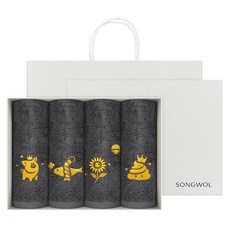 Songwol 松月 黃金福字刺繡紀念毛巾 130g x 4入 購物袋, 隨機出貨, 1個
