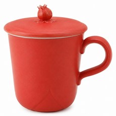 LOHAS Pottery 陸寶 富貴石榴蓋杯 300ml + 蓋子, 富貴紅, 1套