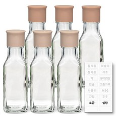 헥사 실리콘뚜껑 꾹꾹 사각 오일병 투명 6p + 투명 라벨 양념, 1개, 75ml