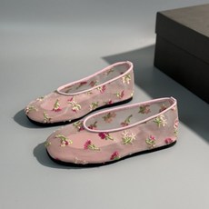 HARAROI 春夏花卉刺繡透視芭蕾舞鞋