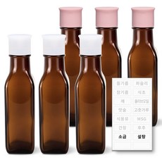 헥사 꾹꾹 실리콘 뚜껑 사각 오일병 갈색 120ml 2종 x 3p TYPE2 디저트 + 투명 라벨 세트, 1세트