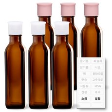 헥사 꾹꾹 실리콘 뚜껑 사각 오일병 갈색 180ml 2종 x 3p TYPE2 디저트 + 투명 라벨 세트, 1세트
