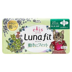 elleair 艾黎艾爾 elis 愛麗思 Luna fit 加長型衛生棉 護翼型, 1套, 15片, 27cm