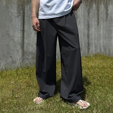머시따 남성용 숏/기본/롱 기장 냉감소재 아이스 투 핀턱 와이드 밴딩 슬랙스