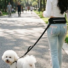 Yebodeul 狗狗護肩高彈性減震免持牽繩 + 多功能散步收納包腰帶組
