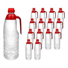 協具 醬油 魚露 附把手 PET瓶 紅色 1L + 瓶蓋 紅色 套組, 15套