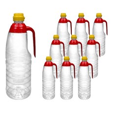 協具 醬油 魚露 附把手 PET瓶 紅色 1L + 黃色瓶蓋組, 10套