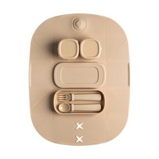 hegen 成長餐桌兒童學習餐具豪華組, 霧褐色, 1套, 萬用罐 2個 + 萬用罐上蓋 2個 + 叉匙 2個 + 叉持握把 2個 + 叉匙盒 + 多功能餐盤