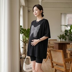 인피어스 리본프린팅 임산부 빅사이즈 반팔 티셔츠 I263-0362