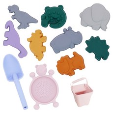 Toyto 矽膠沙灘玩具 多合一 可折疊 軟沙玩具 圓形 方形 動物 11件組, 方形動物組, 1套, 865g