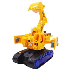Toyto 可動LED鏡面球自動變形機器人玩具 歡樂旋律警用挖土機, 黃色重型機具, 1個