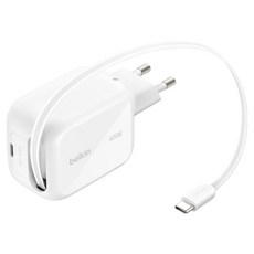 벨킨 울트라차지 45W USB to C 릴 케이블 일체형 PD 3.1 GaN PPS 초고속 충전기 WCH023krWH, 화이트, 1개
