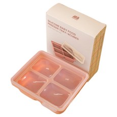 momobin 矽膠副食品分裝盒 4格 雙重密封保存容器, 1個, 赤陶玫瑰, 360ml