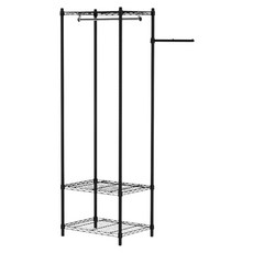 KI WISH 居家生活 台灣製三層輕型衣櫥架 附吊衣桿 60cm + 46側邊掛桿, 黑色