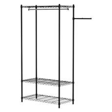 KI WISH 居家生活 台灣製三層輕型衣櫥架 附吊衣桿 90cm + 46側邊掛桿, 黑色