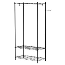 KI WISH 居家生活 台灣製三層輕型衣櫥架 附吊衣桿 90cm + 波浪掛桿, 黑色