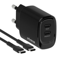 어반어스 GaN PD 25W 미니 2포트 C타입 초고속 충전기 + C to C 케이블 1.2m, 블랙, 1개