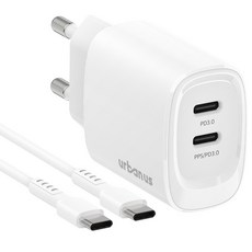 어반어스 GaN PD 25W 미니 2포트 C타입 초고속 충전기 + C to C 케이블 1.2m, 화이트, 1개