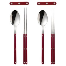 달팽이리빙 메종치비네 브런치데이 2인 수저 + 받침대 2p 세트, 버건디, 1세트, 숟가락2p + 젓가락 2p + 받침대 2p