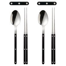 달팽이리빙 메종치비네 브런치데이 2인 수저 + 받침대 2p 세트, 블랙, 1세트, 숟가락2p + 젓가락 2p + 받침대 2p
