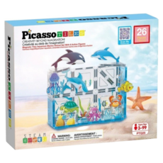 PicassoTILES 畢卡索 海洋世界主題磁性玩具組 內含海洋角色 26個 PTQ25, 混和顏色, 1套