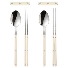 달팽이리빙 메종치비네 브런치데이 2인 수저 + 받침대 2p 세트, 크림화이트, 1세트, 숟가락2p + 젓가락 2p + 받침대 2p
