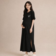 I CAN SIMPLE 女款孕婦大微笑印花側開衩連身裙