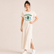 I CAN SIMPLE 女款孕婦基本款字母印花包肩袖長版洋裝