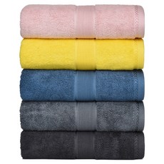 Roxin 高級人造絲飯店高級洗臉毛巾5件組 180g 40支精梳棉 40 x 90 cm, 1套, 黃色, 寶寶粉, 深灰色, 海軍藍, 淺灰色