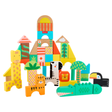 fisher-price 費雪 木製叢林積木組, 混和顏色, 1套