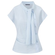 미니멈에브리데이 사선 버튼 타이넥 캡소매 반팔 블라우스 EC2BA027D