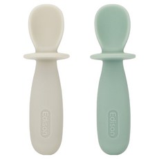 Edison 自主學習矽膠湯匙2件套組, 奶油色, 薄荷綠, 1套, 2款湯匙