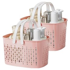 Block Mart 可排水馬卡龍色浴室提籃 2入, 粉紅色