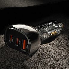 코드웨이 125w 3포트 2C + 1A 차량용 시거잭 자동차 고속 충전기 세트, UC8125BK-C10, 블랙